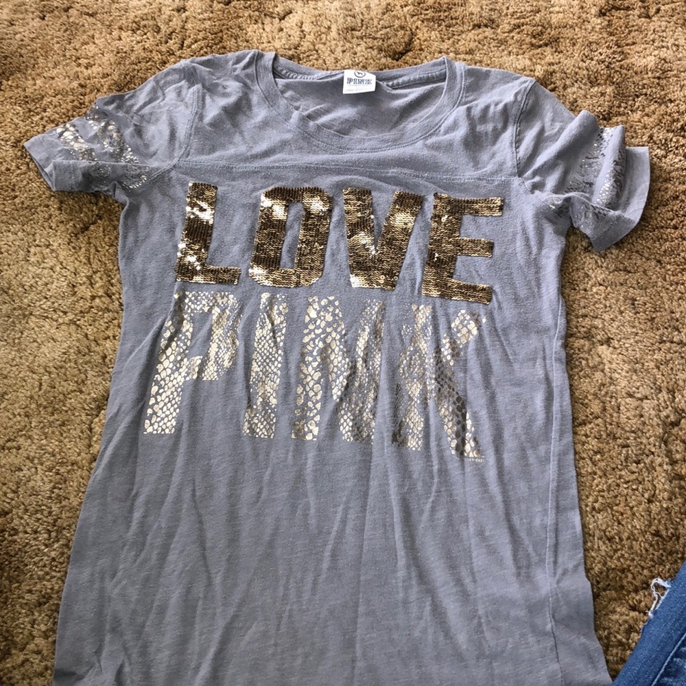 Victoria’s Secret pink, gray shirt